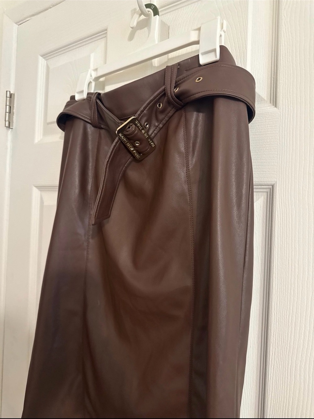 Marc New York Dark Brown Faux Leather Pencil Skirt with Belt Detail - Picture 2 of 4